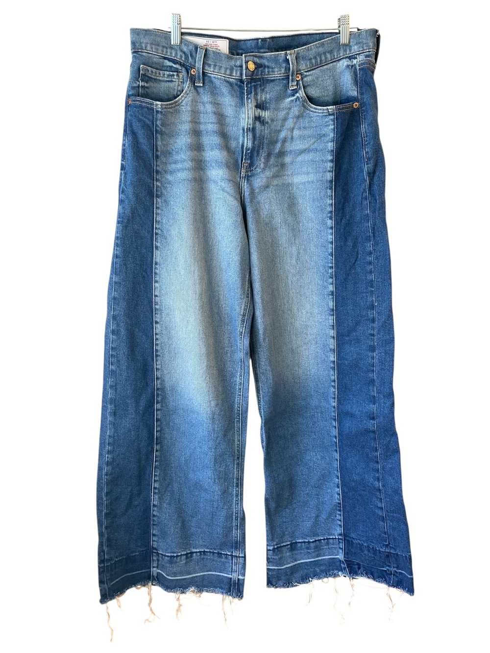 GAP Two-Tone High Rise Stride Raw Hem Wide Leg Baggy Denim Jeans 33 16RS